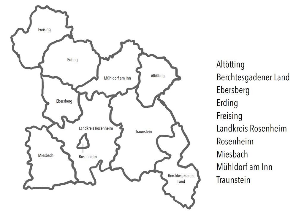 Landkreise in der Zuständigkeit der Staatlichen Schulberatungsstelle Oberbayern-Ost Darstellung aller Landkreise, die in der Zuständigkeit der Staatlichen Schulberatungsstelle Oberbayern-Ost liegen